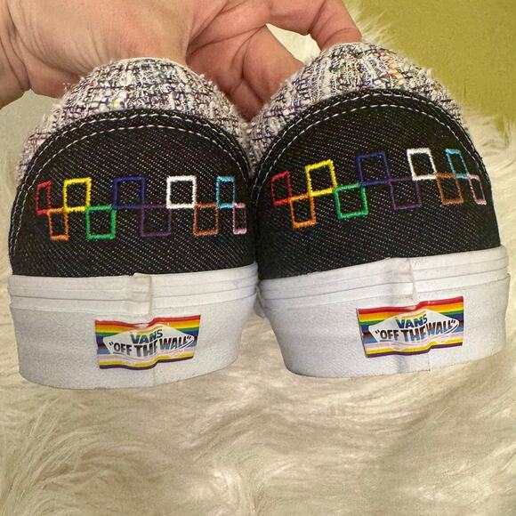 VANS 2024 Old Skool Pride Rainbow Tweed Sparkle Black Denim Shoes Mens Sz 12 - Picture 9 of 13